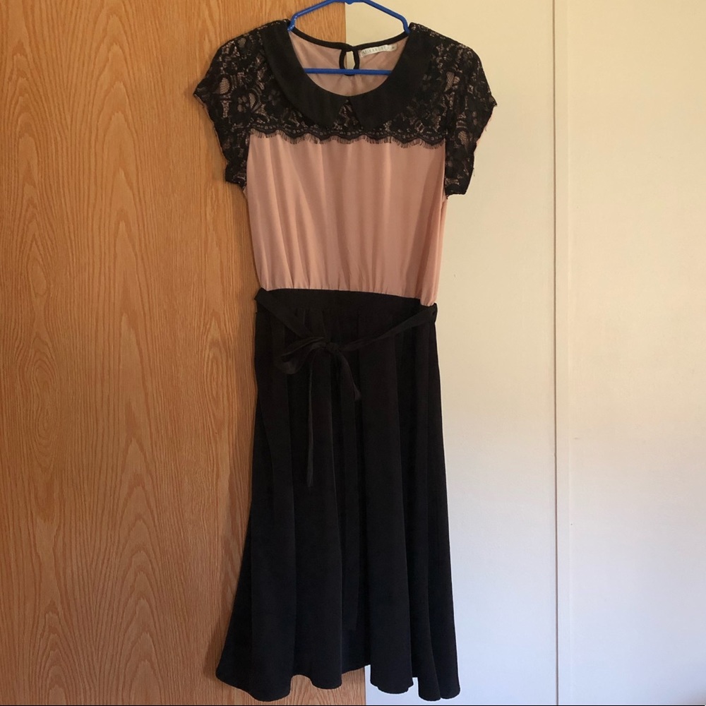 Mikarose Pink and Black Lace Midi Dress